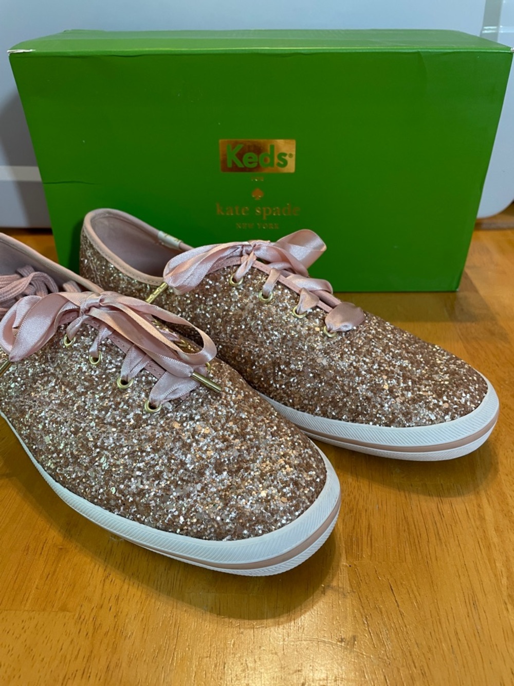 Keds Kate Spade Champion Rose Gold Glitter Shoes 9.5